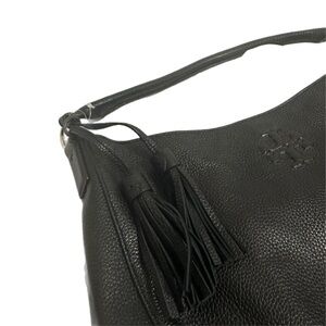 Tory Burch Black Leather Hobo Bag with Tassels